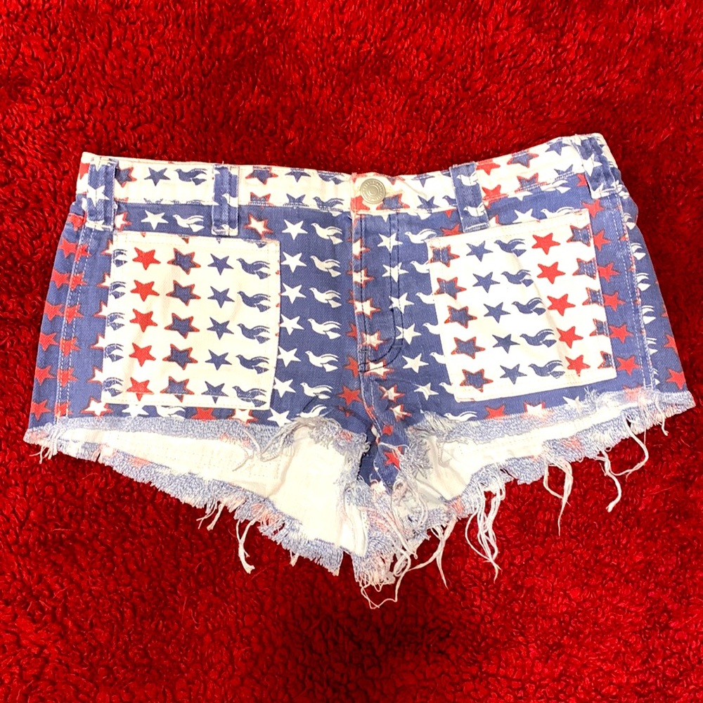 Free People Printed Denim Shorts